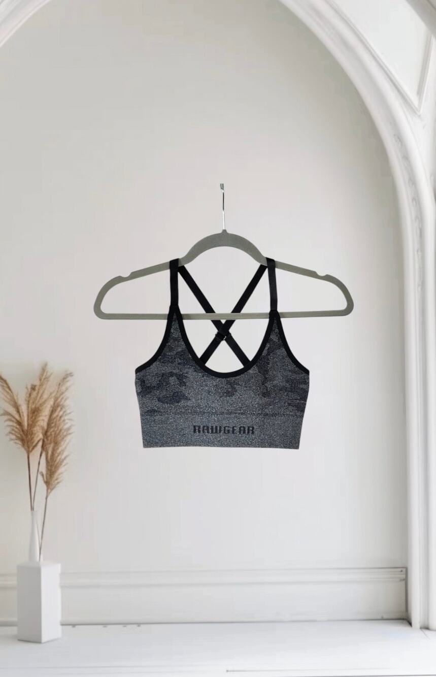 RawGear Women's Camo Sports Bra Black Grey Medium